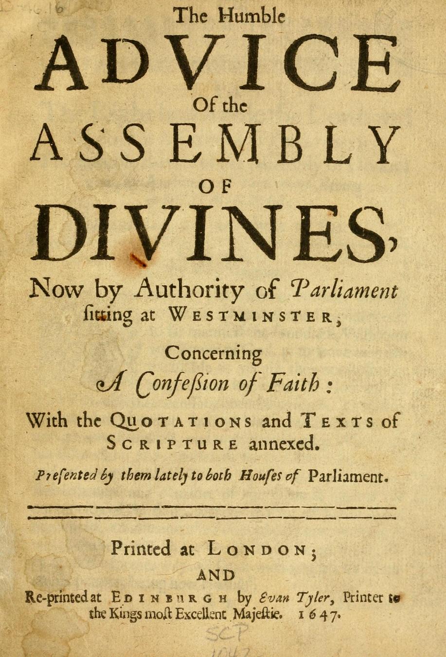 Original Westminster Confession of Faith title page